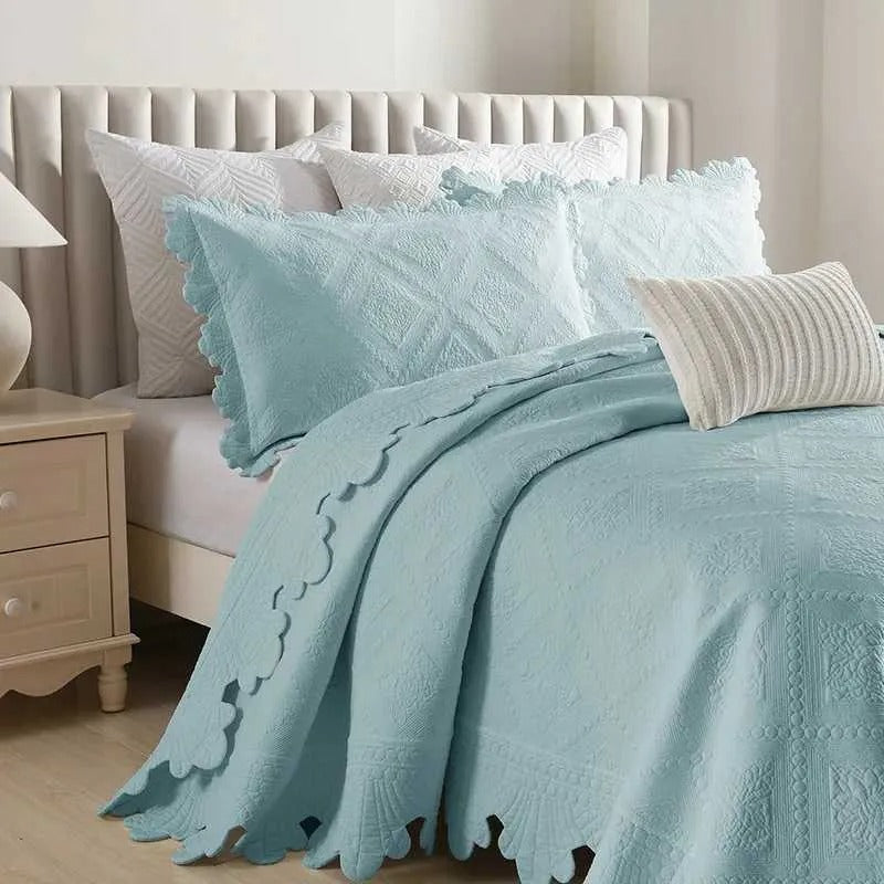 Solid Embroidered Bedspread Quilt Set 3pcs Quilted Bedding Cotton Quilts Bed Covers Pillowcase Blanket King Queen Size Coverlets 252033 CR3