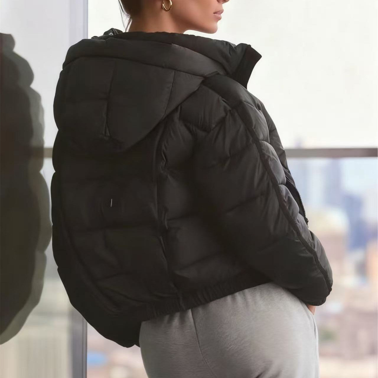 A1019 Yoga Outfit Women Down Jackets Hooded Down Parkas Puffer Coat Outerwear Winter Warm Stand-Collar Sleeveless Quilted