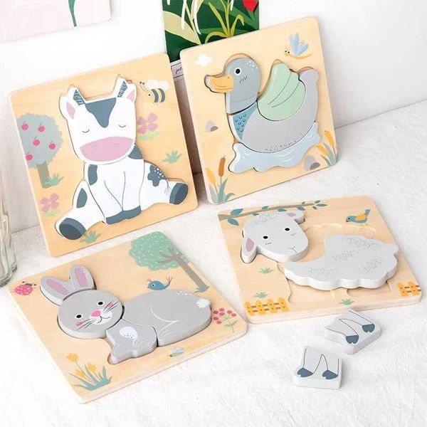 3D Wooden Cartoon Animals Cognitive Puzzles For Kids Childrens Wooden Puzzles Toys Colors Shapes Baby Educational Toys GameC250121