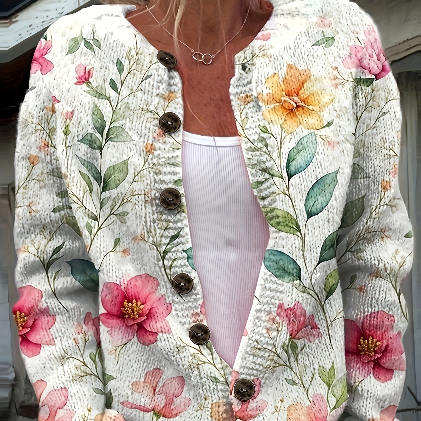 TEMU Women's Lightweight Floral Print Cardigan - Vibrant 3d , Open Front, Long Sleeves, Spring-fall, Machine Washable, Polyester