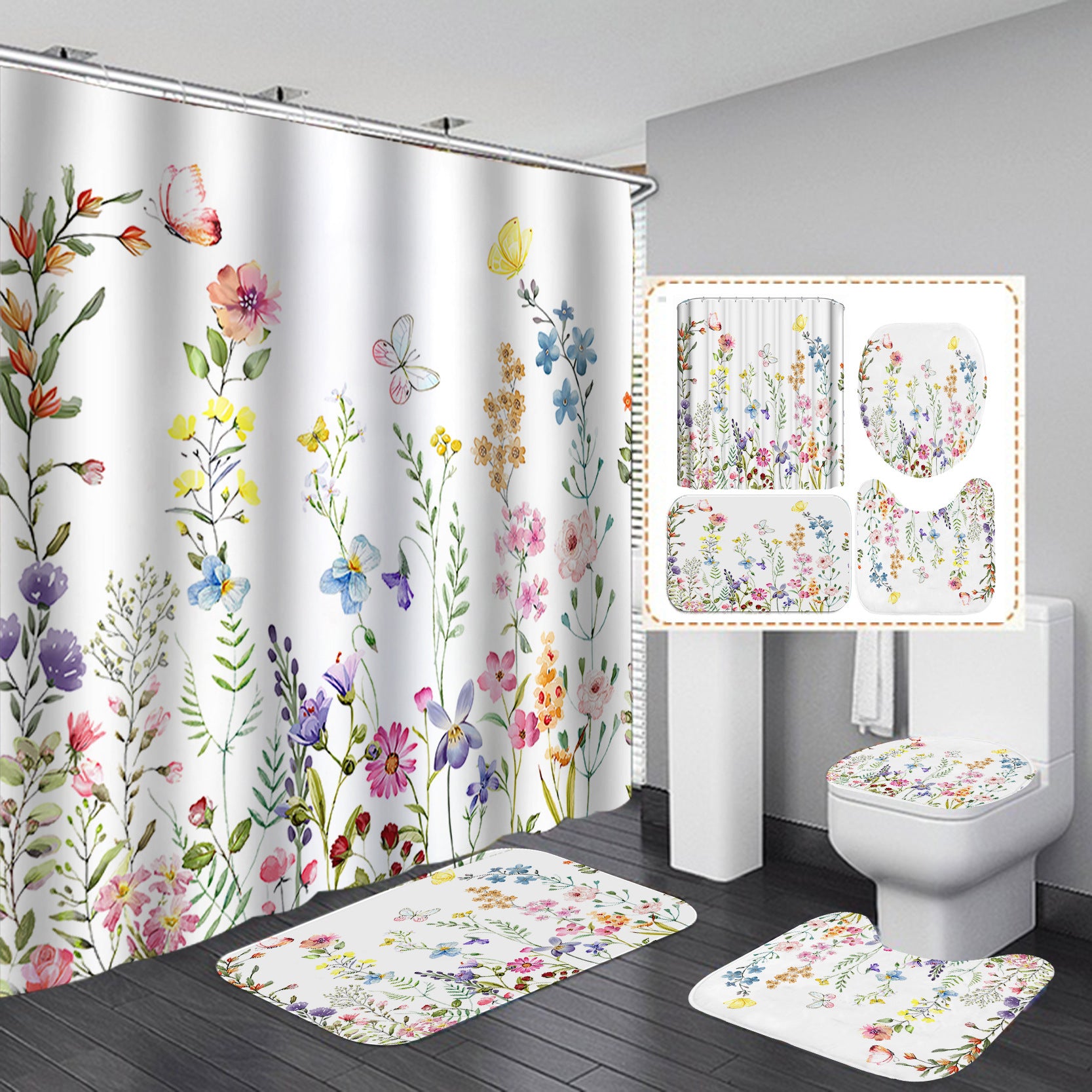 YL-37451 bathroom toilet punch-free curtain waterproof anti-light roller blinds toilet toilet block curtain toilet three-piece set