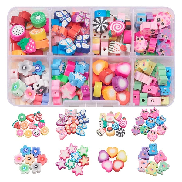 160Pcs 8 Style Handmade Polymer Clay Beads
