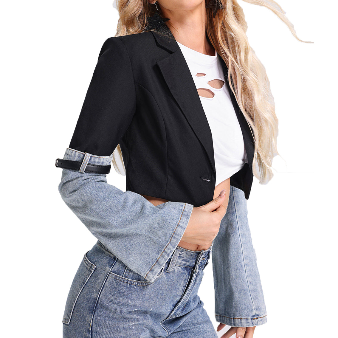 jean jacket women Fashion Women&#039;s Denim Patchwork Blazer Notched Collar Single Button Long Sleeve 2024 Autumn New Short Suit Jackets denim jack