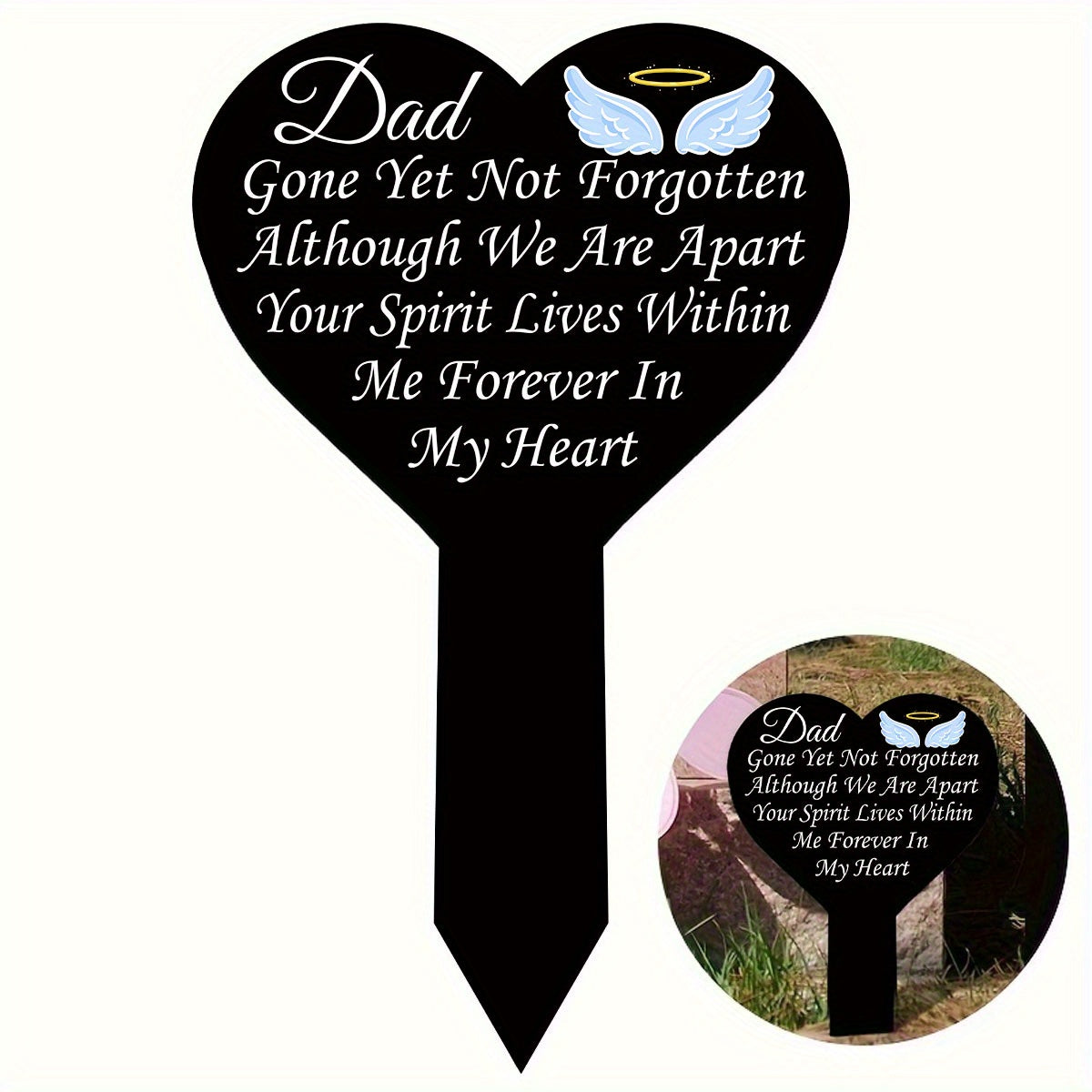 TEMU 1pc, Heart Shaped Grave Markers For Cemetery Memorial Stakes For Outdoors Yard Cemetery Decorations For Grave Memorial Plaques For Loved Ones