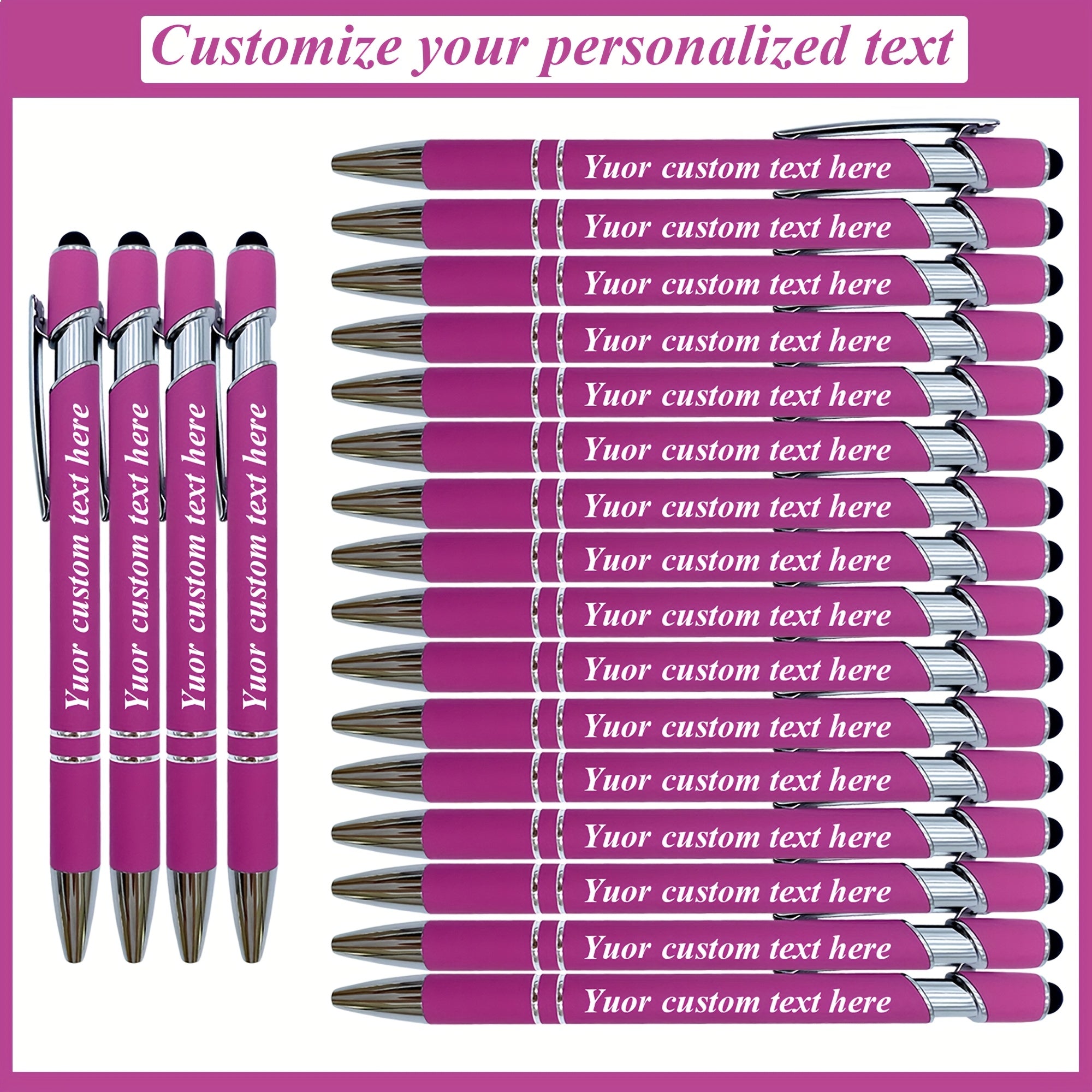 TEMU Custom Engraved 20pcs Ballpoint Pens - Smooth Writing, Personalized Messages, Touchscreen Compatible With Retractable Clip - Office & Christmas
