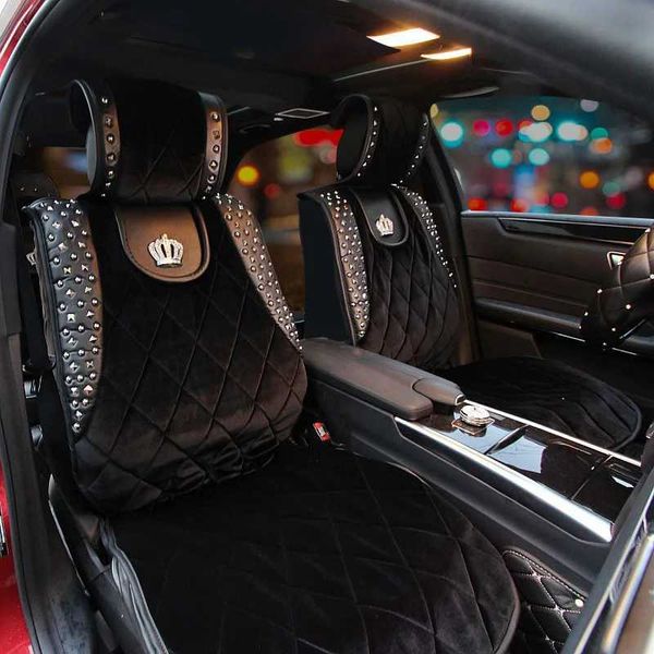 Seat Cushions Fashion Rivet Plush Car Seat Covers Top Quality Diamond Crown Auto Seat Cushion For SUV Trucks Car Front Seat Mats Accessories