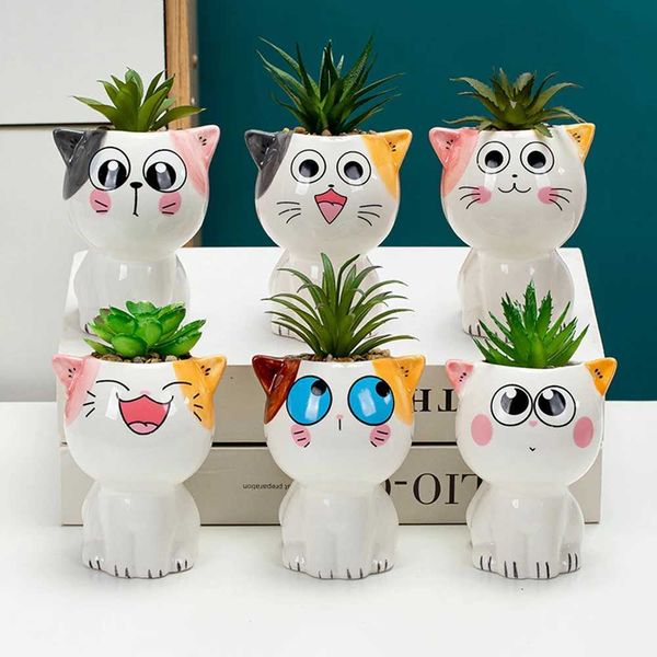 Planters Pots Creative cartoon animals ceramic flower pots cat shaped cute pottery jars plant tabletop pottery jars expressing pottery jar d