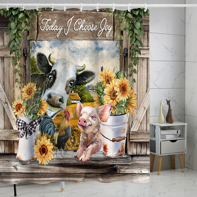 YL-37526 Hot selling digital printed shower curtain animal waterproof, mildew-proof and moisture-proof bathroom dry and wet separation curtain