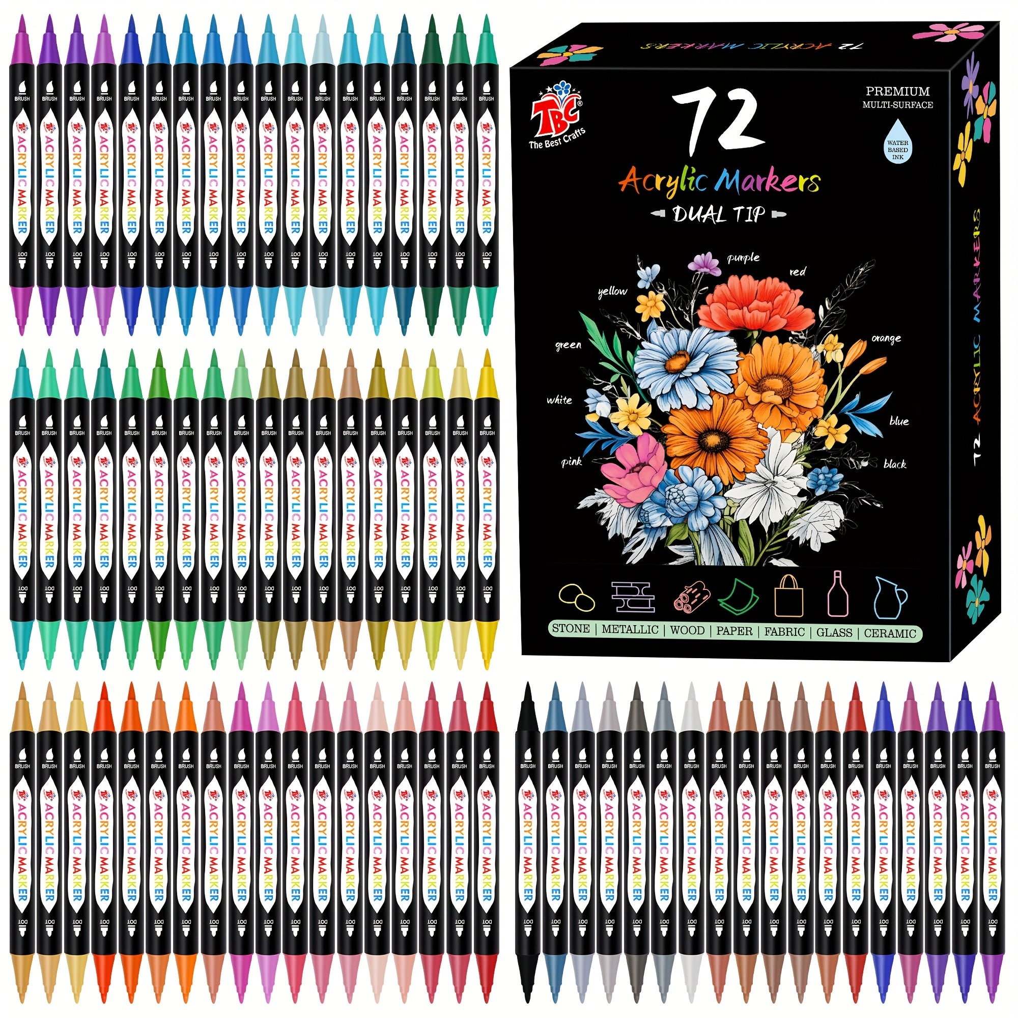TEMU Tbc The Best Crafts Dual Tip Acrylic Paint Markers, Waterproof, Non-toxic, , Suitable For Paper, Pottery, Stones, Backpacks, Glass
