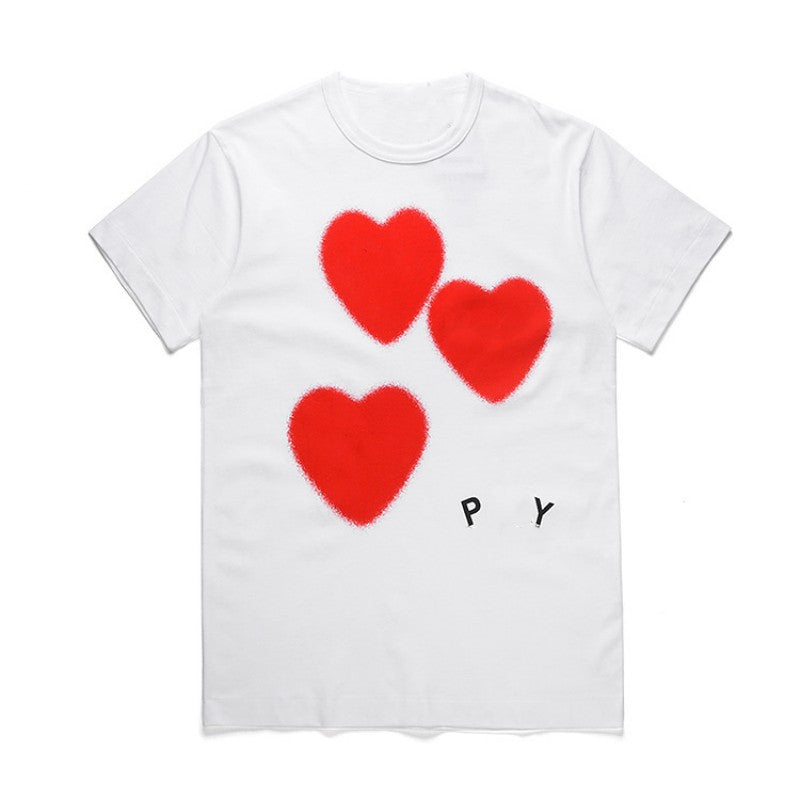 py t shirt designer t shirts round neck hearts limited edition three hazy hearts short sleeve new leisure skin-friendly and breathable Small Medium(