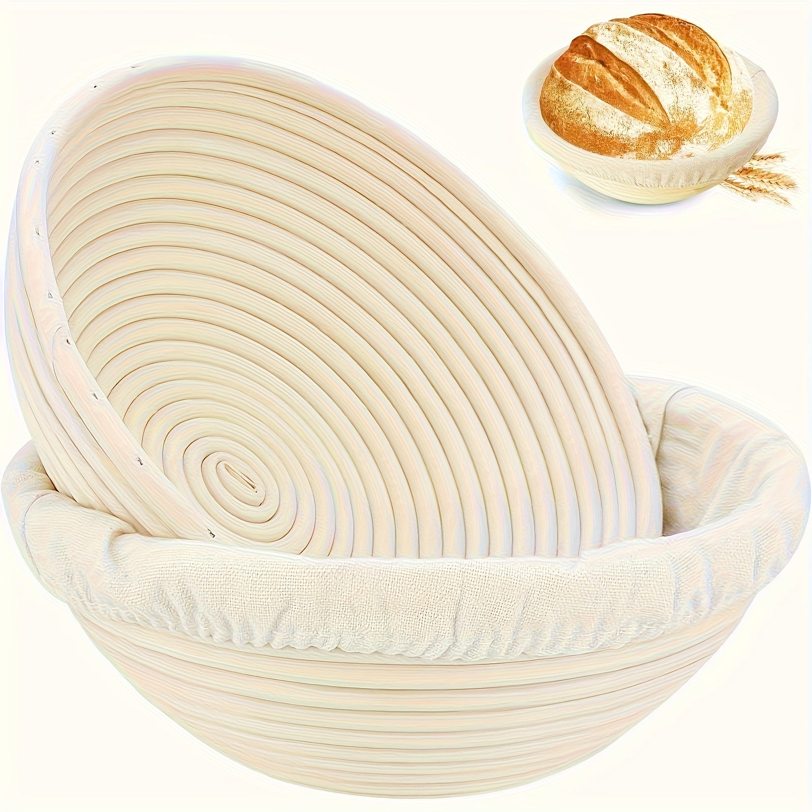 TEMU 2pcs Bread Proofing Basket Set - 9 Inch Round Rattan Baskets With Liners, Handmade Sourdough Proofing Bowls For Making, Modern Kitchen & Dining