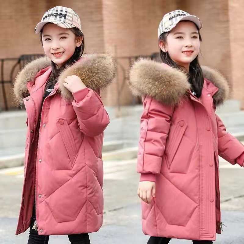 New Winter Girls Down Cotton Jacket Thicken Warm Kids Outerwear Parkas Fashion Hooded Coats Children Clothing Y240803