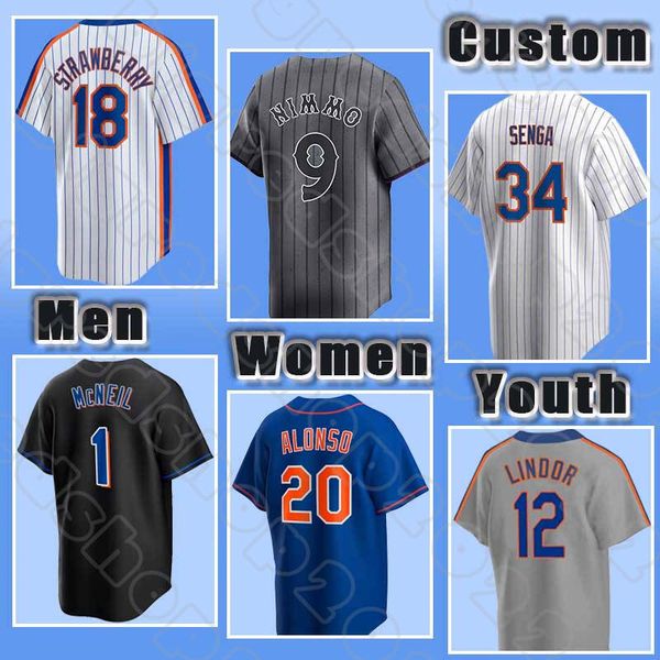 Pete Alonso Brandon Nimmo Baseball Francisco Lindor Mets Jerseys Starling Marte Darryl Strawberry NY Edwin Diaz Daniel Vogelbach McNeil Koda