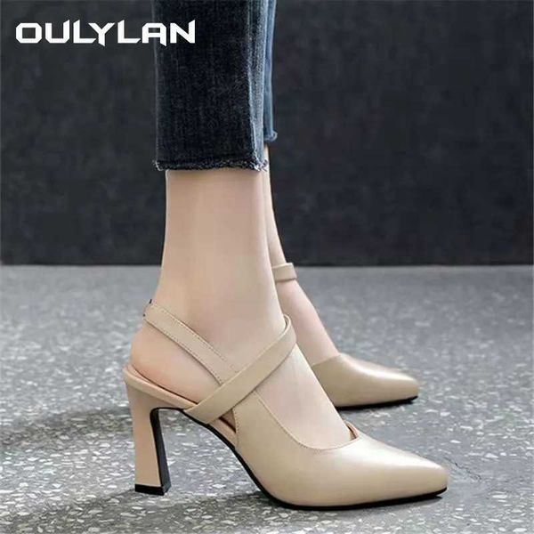 Sandálias de cor sólida de couro macio Oylan wen 2024 Novo estilo H com Baotou moda moda de salto alto Wens Shoesc241223