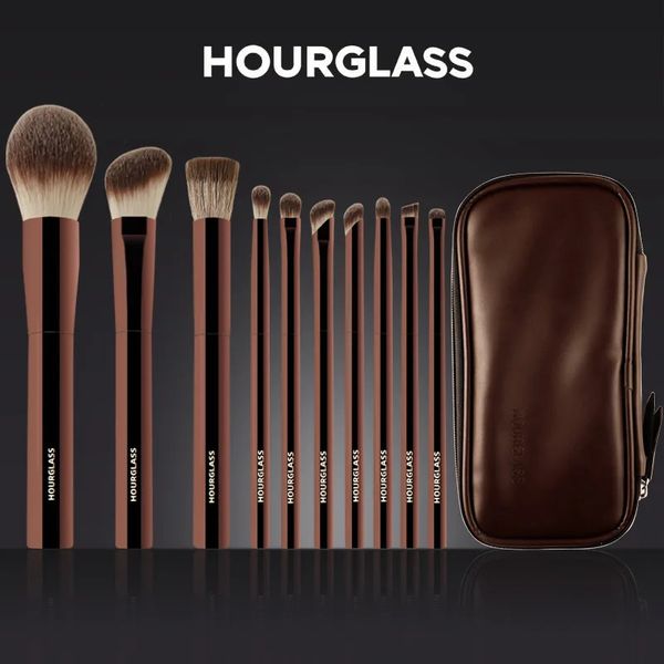 Makeup Brushes Hourglass makeup brush set portable 10 pieces high-quality soft fiber hairleather material brush bag 240930 CL250118