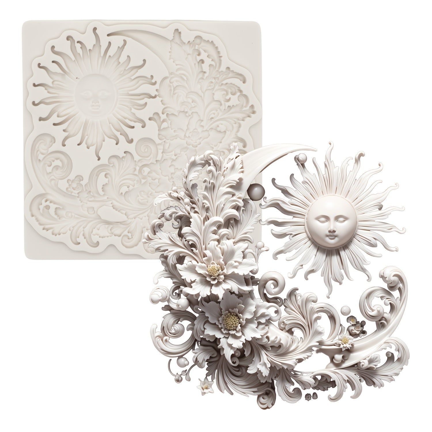 TEMU 1 Set Embroidery Silicone Cake Molds, Sun And Moon Design, Chocolate Fondant Mold, Cookie Baking Decoration Tools, Versatile Kitchen Molds For