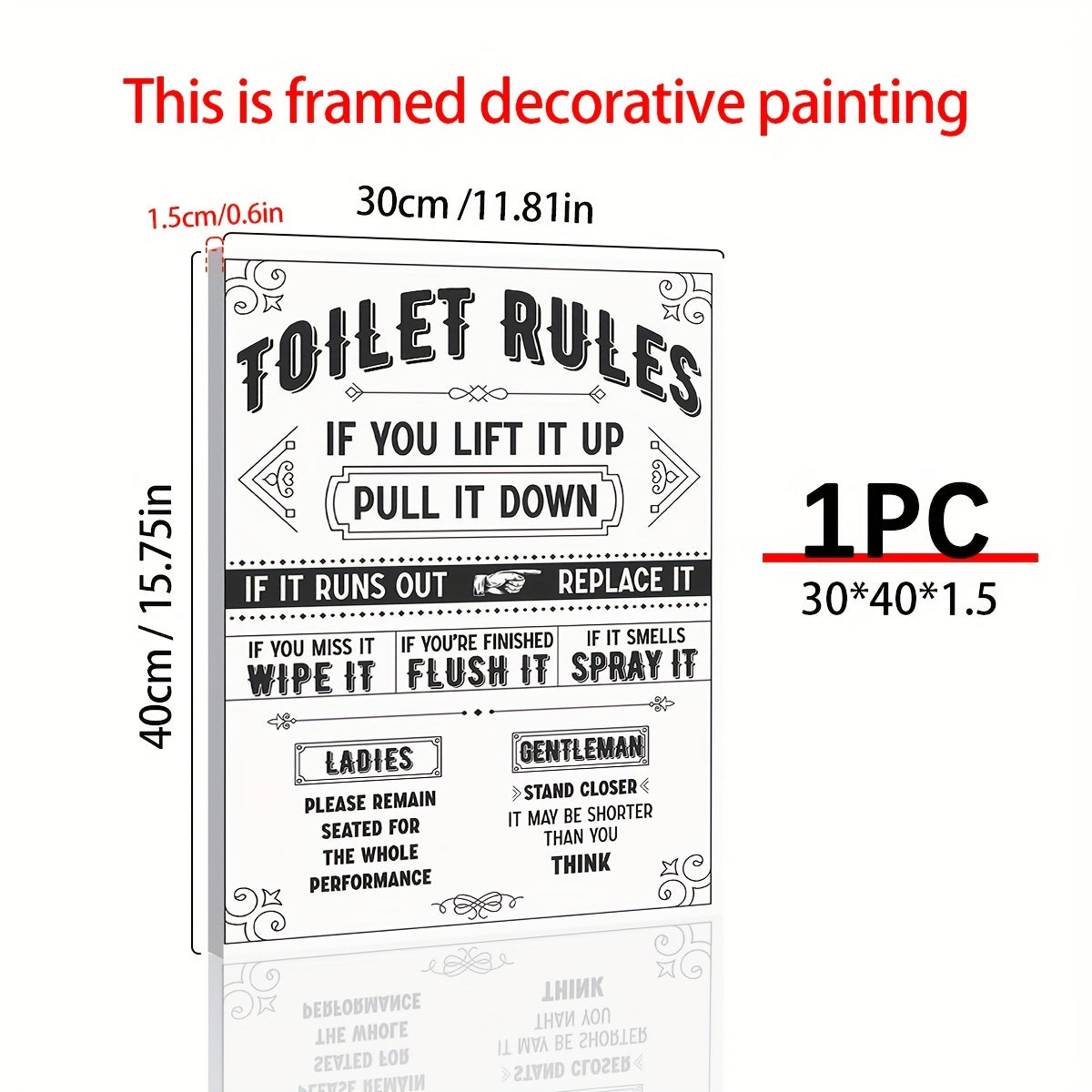 TEMU Bathroom Wall Art Toilet Rules Prints Signs Funny Bathroom Canvas Wall Decor Bathroom Quotes Sayings Poster Black & White Print Pictures For