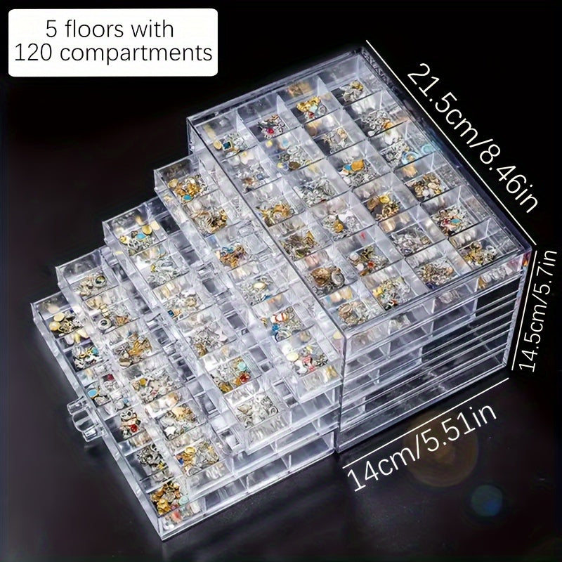 TEMU A 5-layer Plastic 1 With 120 Jewelry Storage Box Compartments, Removable Desktop Organizer With Drawers For Storing Earrings, Bracelets,