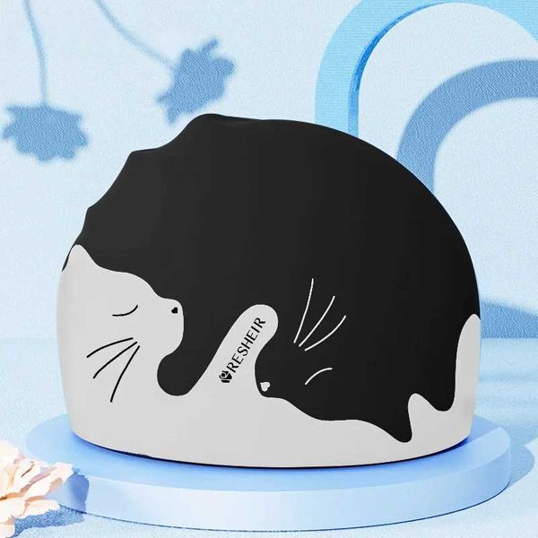 Cat pattern silicone waterproof swimming cap ear protection professional swimming cap waterproof anti slip suitable for water sportsW241015