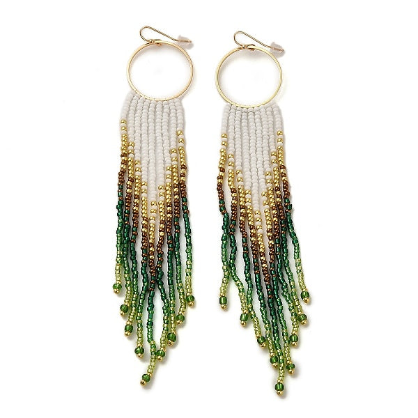 Boucles d'oreilles pendantes en perles de rocaille en verre tissé bohème