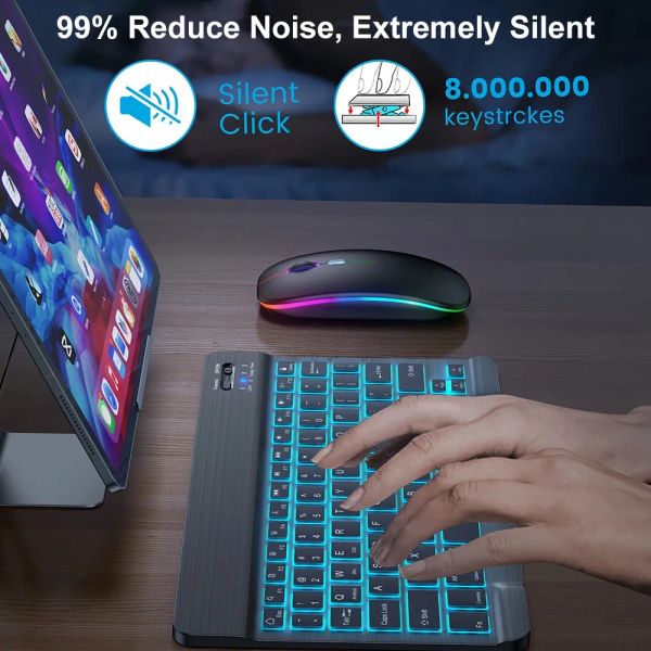 Bluetooth Wireless Keyboard For IOS Android Windows Colorful Backlight Keyboard For Tablet iPad Air Mini Portable Mute Keyboard