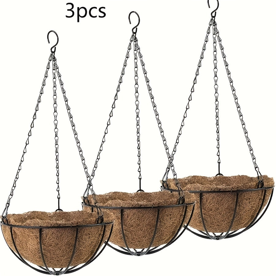 TEMU Hanging Baskets For Plants Outdoor, Hanging Planter, 14 Inch Large Hanging Planter, With Pot & Water Storage Tray - With Black Chain, Hanging