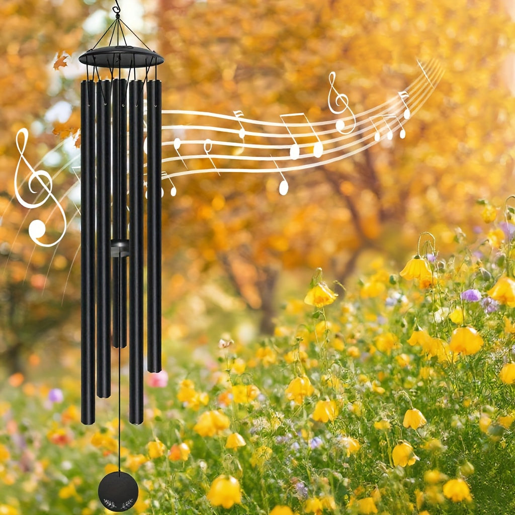 TEMU 65-inch Deep Tone Wind Chime - Large Outdoor Wind Chimes For Porch, Garden, Patio, Or Balcony - Metal Tubes & Black Finish - Perfect Sympathy