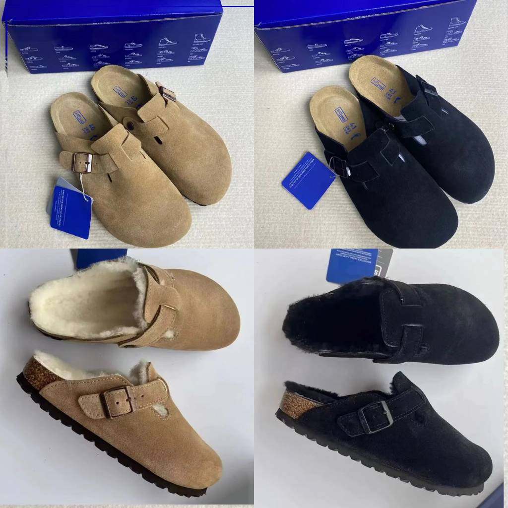 Sandals Boston clogs big size eur3546 Shearling slippers winter slides soft footed platform german Slipper Fur Suede Leather Slippers nubuck wood co