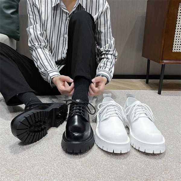 Hip Men Dress Shoes White Leather Shoes Mens Thick Soles Single Shoes Mens Large Business Dress Casual Shoes Round Toe Leather Shoes 241009