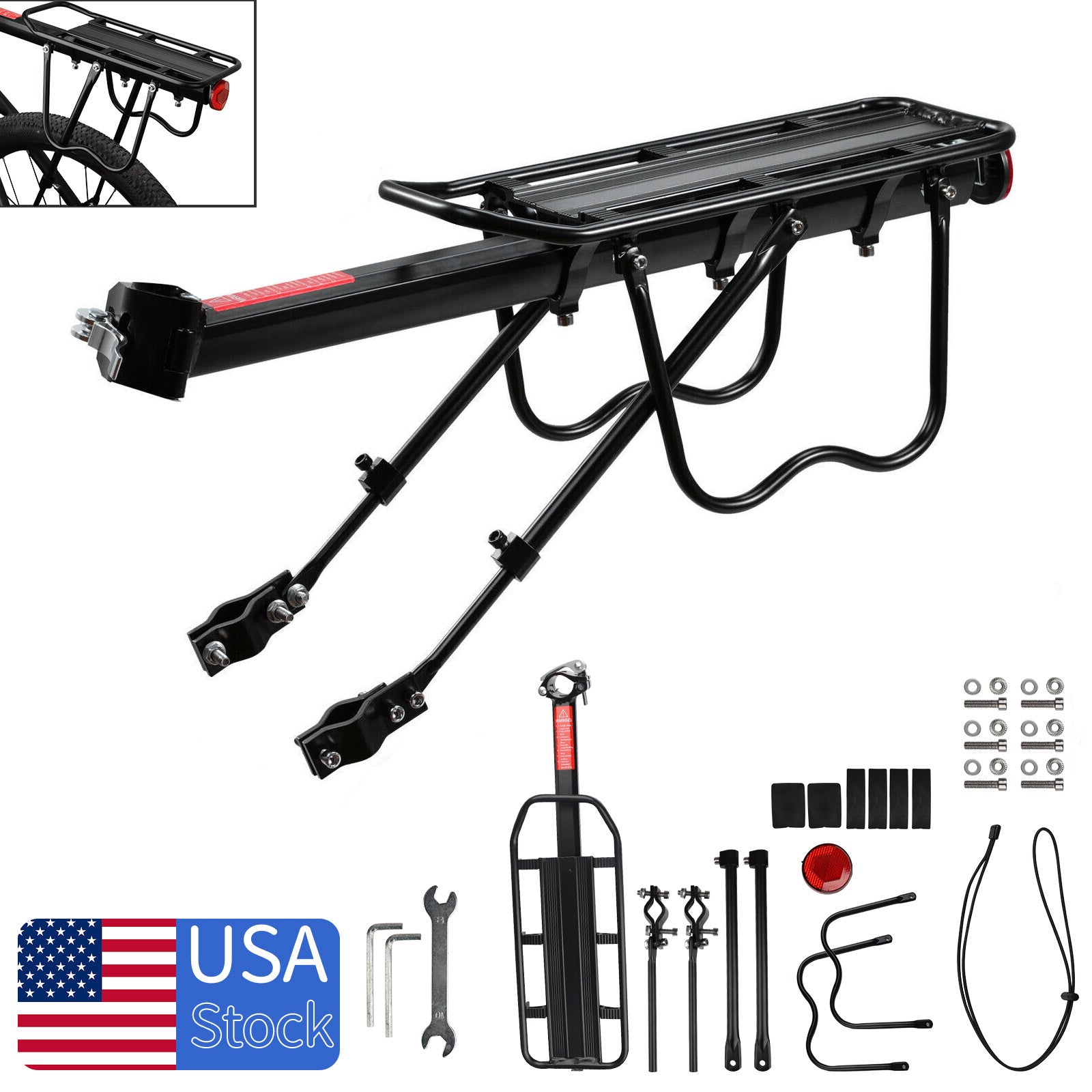 TEMU Retractable Bike Rack For 26"-29" Mountain Bikes - Heavy-duty Metal Cargo Rack With Tools, Built-in Reflector & Adjustable Platform - Camping &