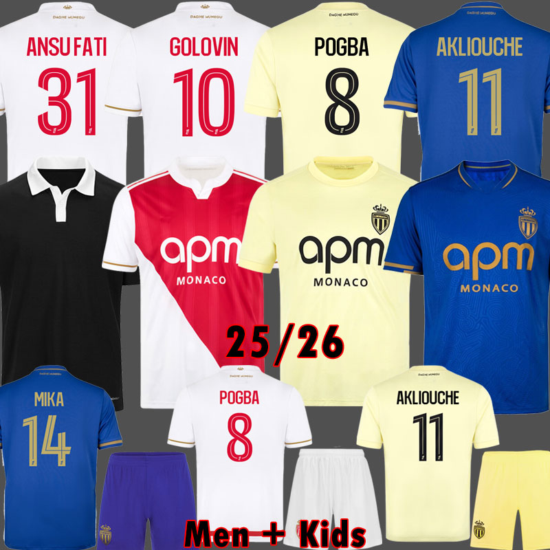 2025 2026 POGBA AS Monaco Soccer Jerseys ANSU FATI Black Centenary Kit MINAMINO GOLOVIN 25 26 maillot de foot Flocage Men Kids Kit AKLIOUCHE 100 Yea
