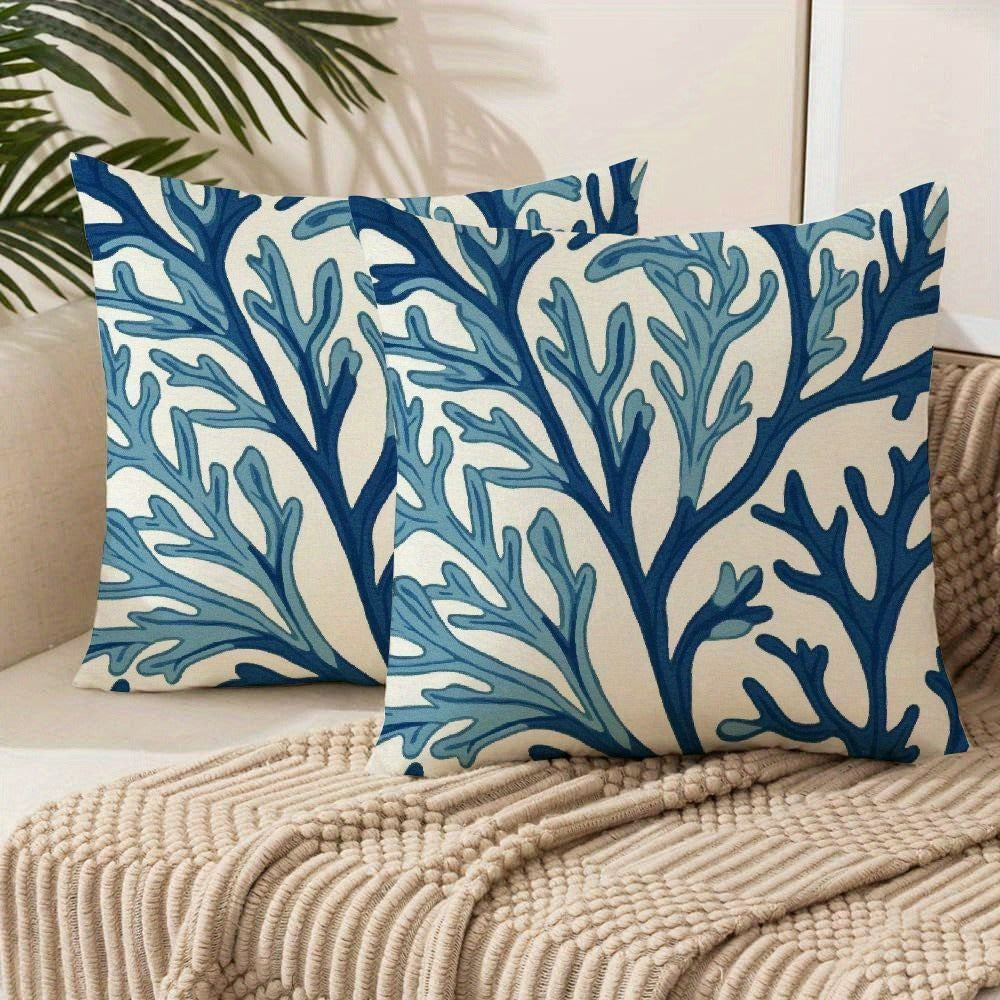 TEMU 2pcs Set, Beach Ocean Nautical Wind Coral Throw Pillowcase Decoration, Summer Beach Farmhouse Sofa Bed Bedroom Home Decoration, Pillow Core Not