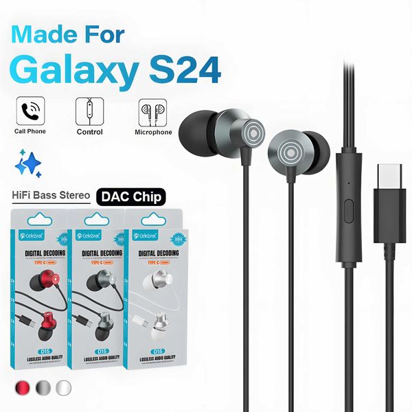 New USB Type C DAC Chip Wired phones HiFi Stereo Noise Earphone With Mic Earbuds for Galaxy S24 S23 S21 S20 A54 A53 Z241218