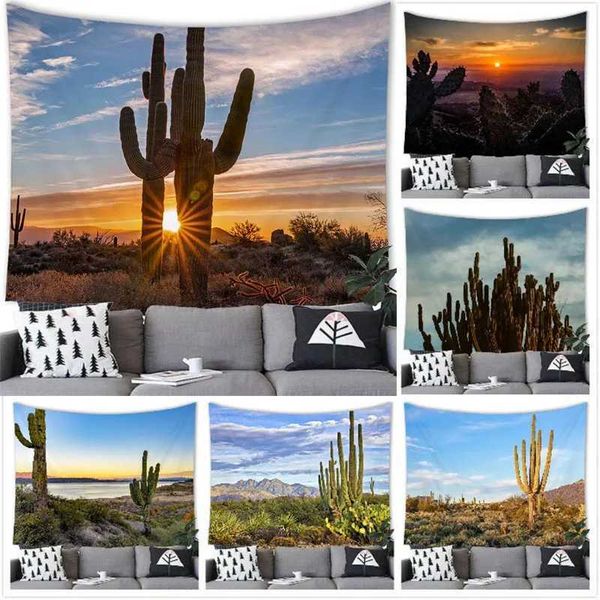 Summer Tropical Plants Mexico Cactus Tapestry Wall Hanging Cactus Decor Tapestry Home Room Decoration Background Wall Decor Y240816
