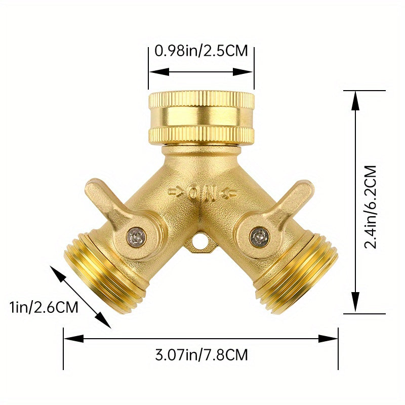 TEMU " Solid Brass Y Valve Splitter- 3-4" Ght Heavy Duty Garden Hose Adapter| -resistant, Leak-proof (4 Washers)| Metal Water Flow Divider For
