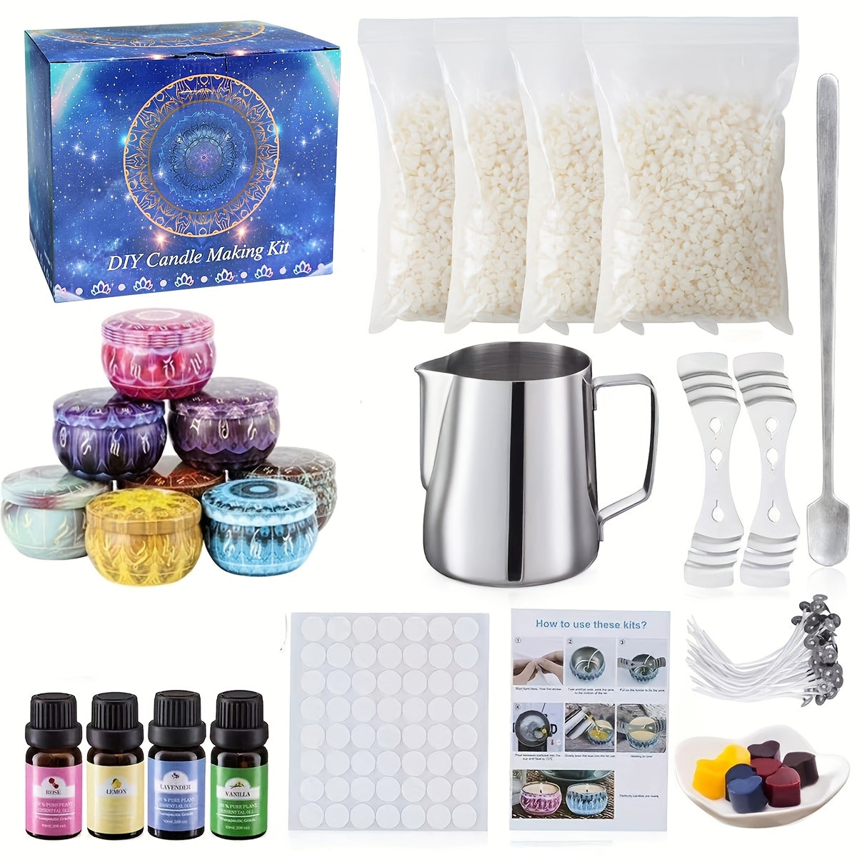 TEMU 12pcs Constellation Style Candles Handmade , Suitable For Adults, Teenagers, Beginners Candle Making Set, Including Soy Wax, Mixing Spoon,