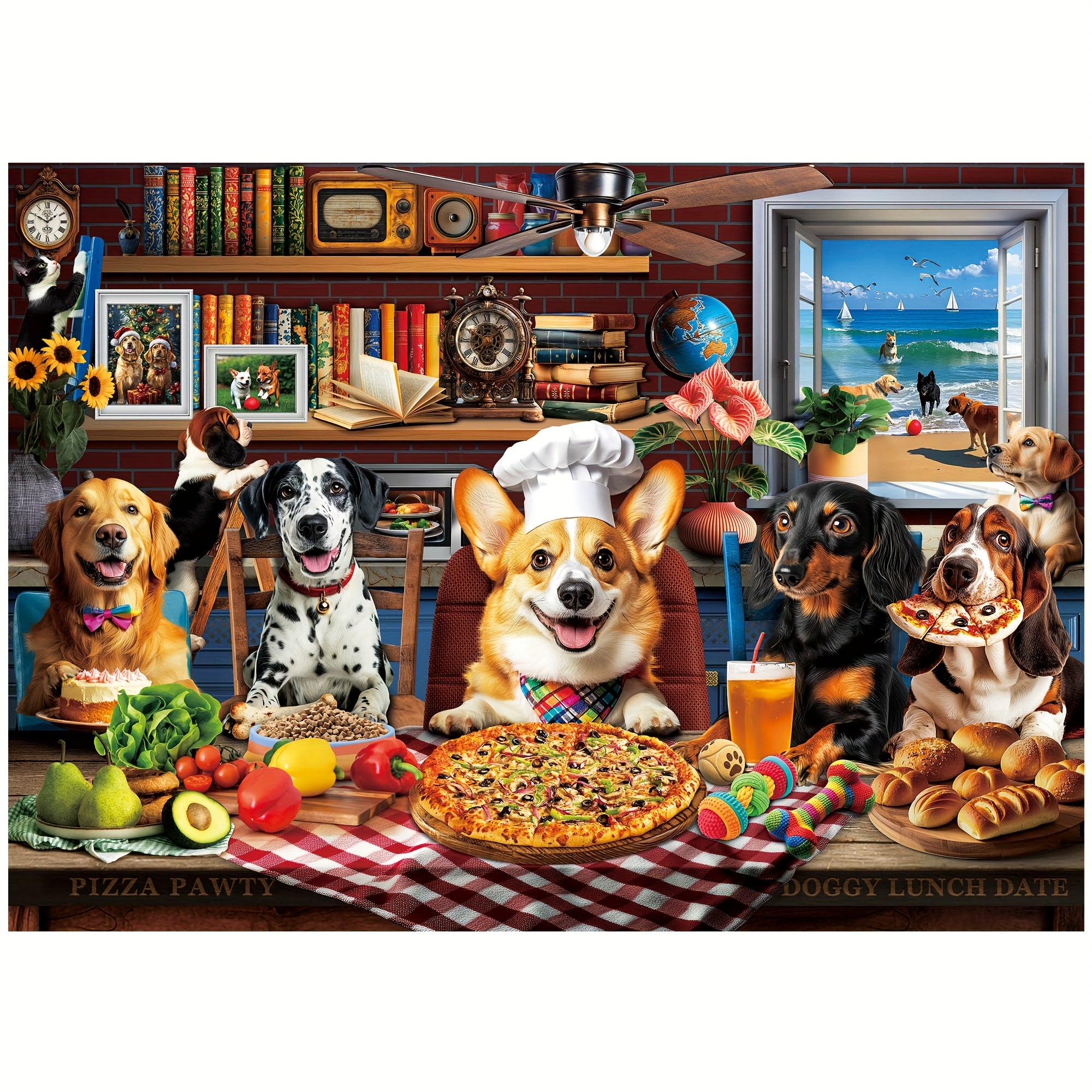 TEMU Benben Dog Jigsaw Puzzles For Adults 500pcs, Dogs' Dinner Party With Letters On Back, Funny Animal Puzzle, Challenging Puzzles For Family , Home