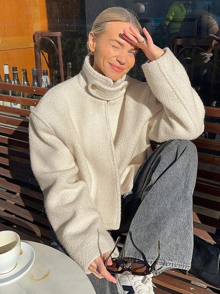 Warm Coat High Collar Autumn-Winter New Sheep Fleece Women&#039;s Jacket Zipper Button Decoration Loose Style Top 2024 H82#52