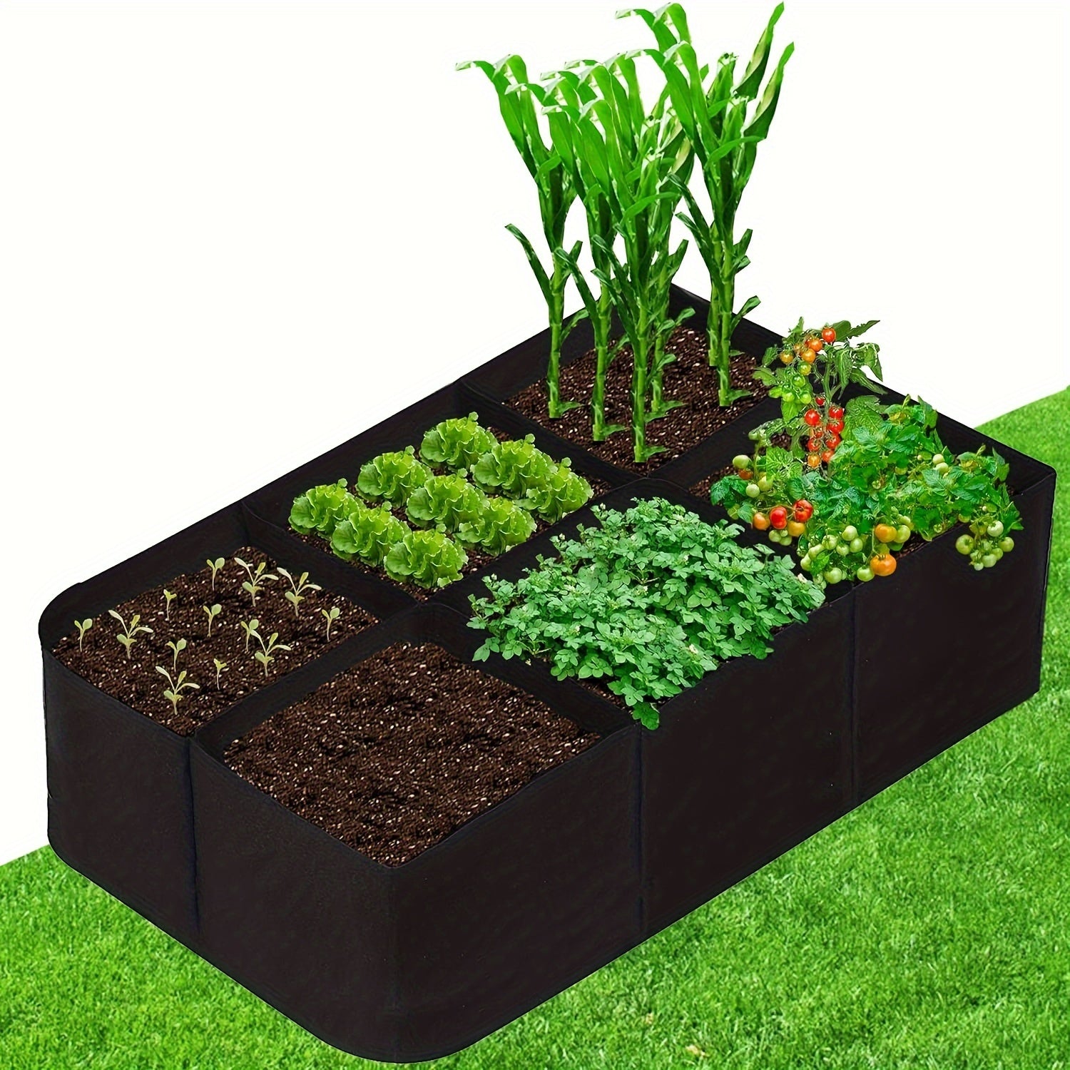 TEMU 1 Pack Garden Bed, 128 Gallon 6 Grids Plant Grow Bags, 48x24x12inch Breathable Planter Raised Beds For Growing Vegetables Potatoes Flowers,