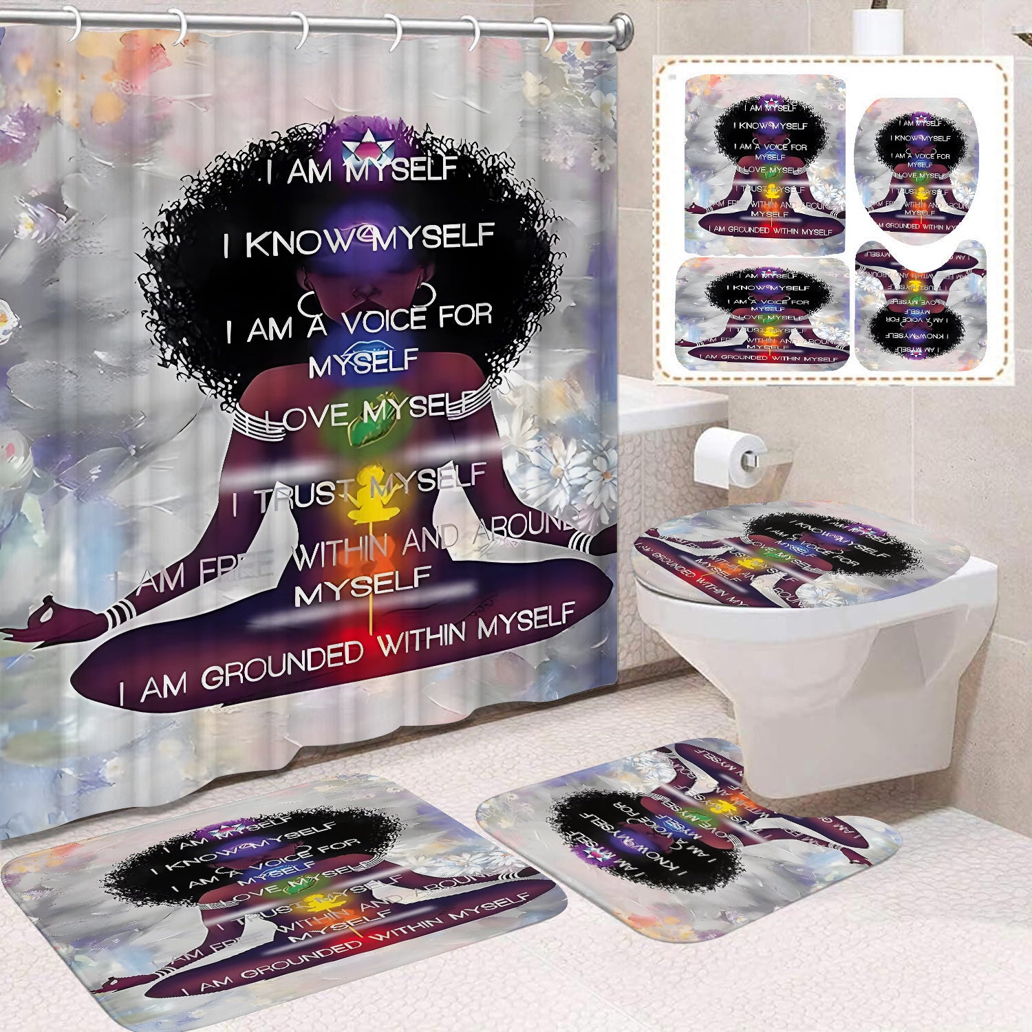 YL-37487 Shower Curtain African Girl Home Bathroom Decoration Curtain Toilet Floor Mat Toilet Non-slip Floor Mat