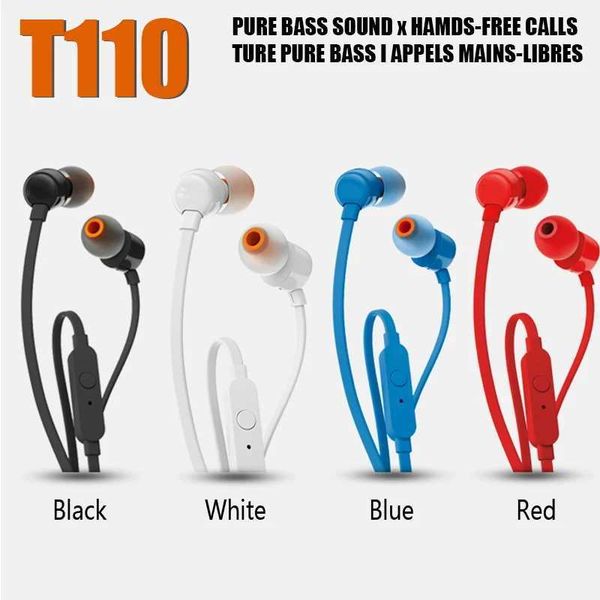 New T110 3.5mm Wired Earphones True Stereo Music Deep Bass Earbuds Sports set In-line Control Hands with Microphone Z241218