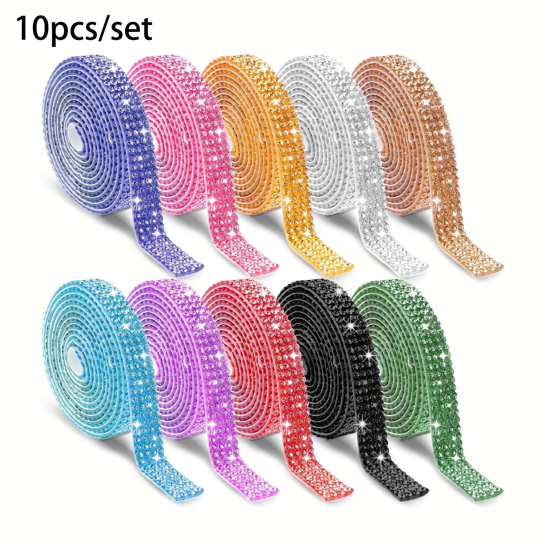 TEMU 10pcs Of 4rows Ribbon Crystal Strips, Bling Christmas Resin Diamond Sticker For Diy Crafts, Car Interior Accessories, Wedding Party