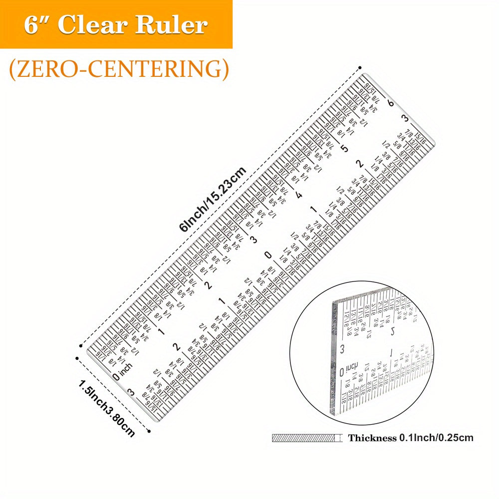 TEMU Useful Zero-centering 6" Or 12" Clear Acrylic Rulers For Counting Tick Marks When Cardmaking Crafting Cm- Inch Measurements Handtool Rulers