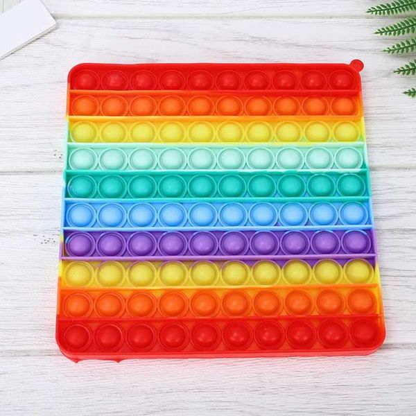 Decompression Toy Rainbow Square Round Fidget Toys Push Bubble Sensory Toys Big Size 20cm Autism Needs Squishy Stress Relief Toys Children G