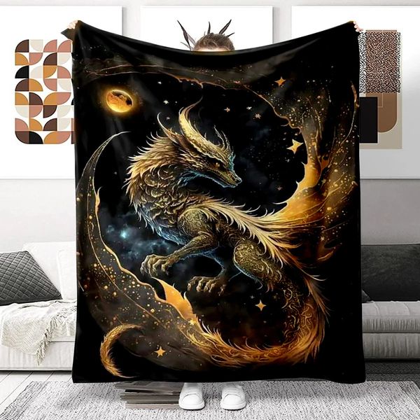 Animal Dragon Blanket Ultra Lightweight Soft Plush Flannel Throws for Sofa Bed Couch Office Gifts 240326