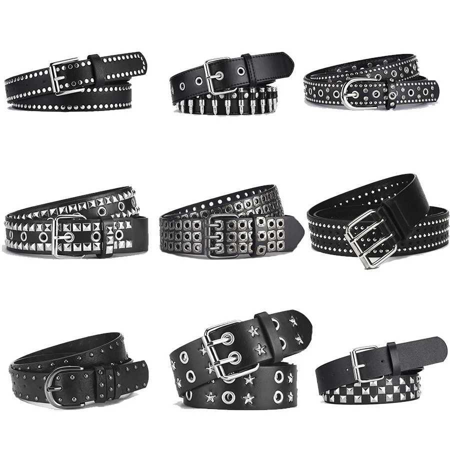 Men Women Gothic Belts Devils Wings Vintage Punk Metal Buckle Y2K Waistband PU Leather Studded Belt for Women Jeans DecorationXJ250114