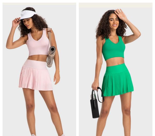 Women Outdoor Sports Yoga Bra Elastic Waistband Fashion Pleated Skirt Women&#039;s Activewear Set