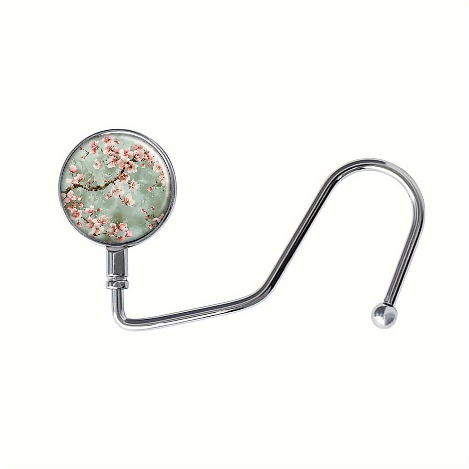 TEMU Elegant Spring Pink Floral Purse Hook Hanger - Sturdy Metal Tabletop Bag Holder With Curved Design For Handbag Storage, Conservative Style Home