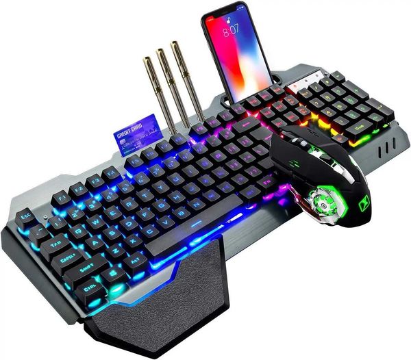 Keyboards K680 Wireless Gaming Keyboard and Mouse ComboRainbow LED Backlit Keyboard with Rechargeable 3800mAh Battery Metal Panel H241123
