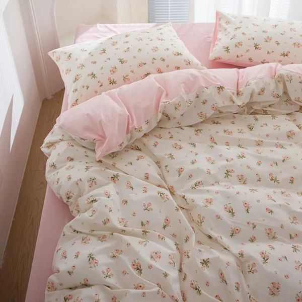 Ins Pink Bedding Set No Filler Fashion Floral Girls Duvet Cover Flat Sheet Pillowcases Hotel Single Full Queen Size BedSpreadC241021
